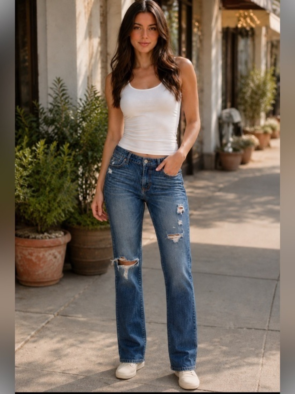 Hollister Dark Wash Distressed Straight Leg Jeans Size 3R W26 L31 Y2K